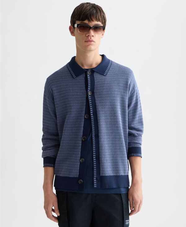 スコッチアンドソーダ メンズ アウター 編み物・プルオーバー スポーツシャツ ジレー SCOTCH \u0026 SODA Men\u0027s Polo Dropped Shoulder Cardigan Pageant Blue 青味