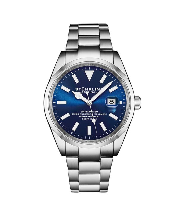 ストゥーリング メンズ アクセサリー 腕時計 Tシャツ Stuhrling Datemaster Heritage 1025 Men swiss Automatic Watch Stainlessteel Bracelet 40mm Blue ブルー|ReVida 店