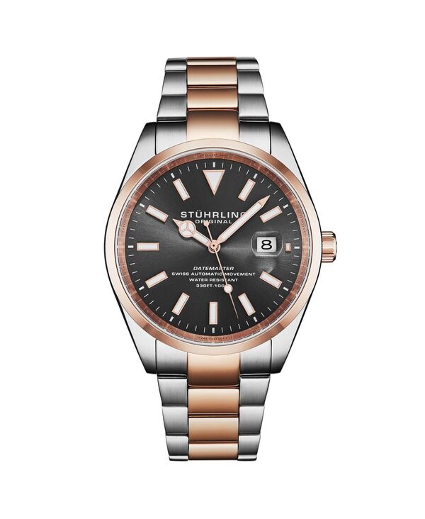ストゥーリング メンズ アクセサリー 腕時計 Tシャツ Stuhrling Datemaster Heritage 1025 Men swiss Automatic Watch Stainlessteel Bracelet 40mm Grey グレー