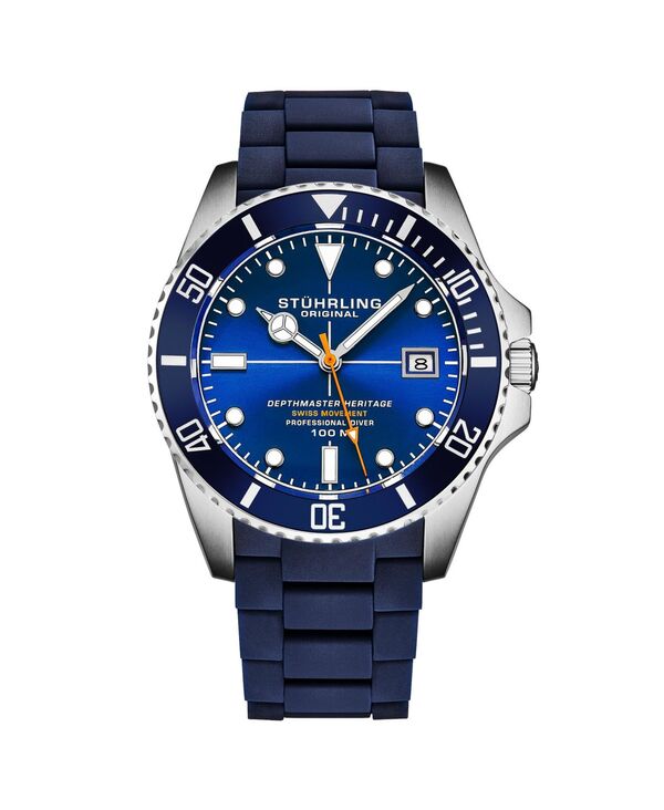 ストゥーリング メンズ アクセサリー 腕時計 Stuhrling Depthmaster Heritage 4087 Men ’ swiss Quartz Diver Watch 44mm Black Dial with Red Accents Navy ネイビー|ReVida 店