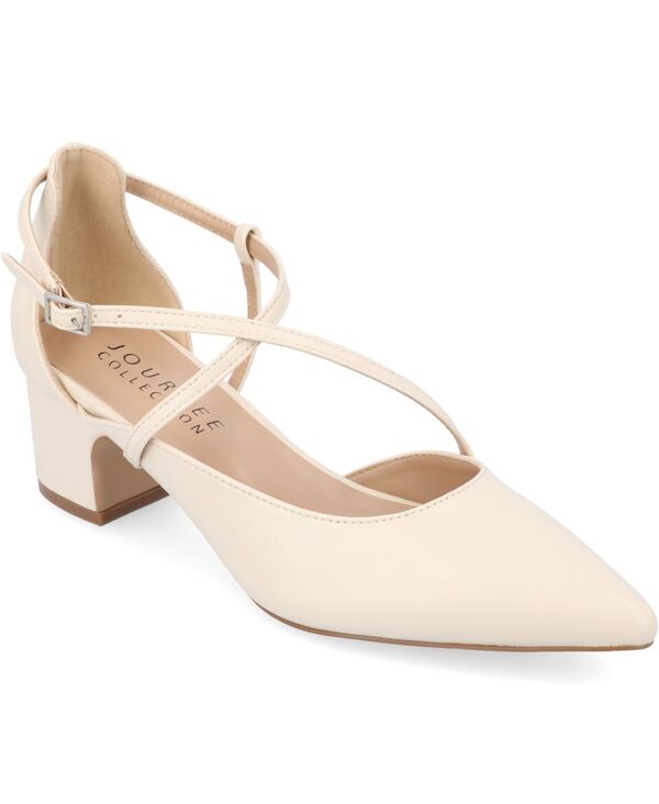 ジュルネ コレクション レディース シューズ パンプス ヒール Journee Collection Women's Galvinn Strappy Pointed Toe Block Heel Pumps Bone