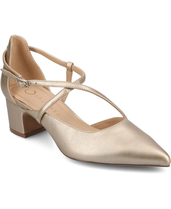 ジュルネ コレクション レディース シューズ パンプス ヒール Journee Collection Women's Galvinn Strappy Pointed Toe Block Heel Pumps Champagne シャンパン