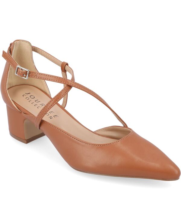 ジュルネ コレクション レディース シューズ パンプス ヒール Journee Collection Women's Galvinn Strappy Pointed Toe Block Heel Pumps Cognac