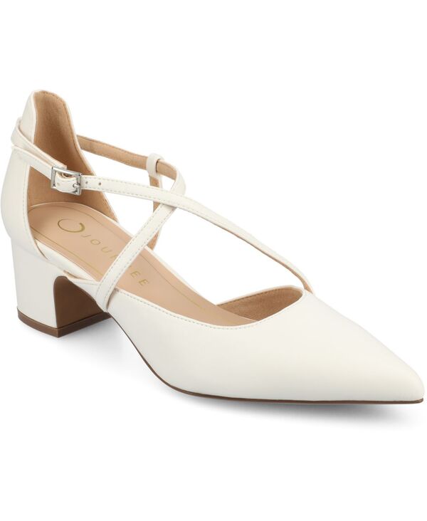ジュルネ コレクション レディース シューズ パンプス ヒール Journee Collection Women's Galvinn Strappy Pointed Toe Block Heel Pumps White ホワイト