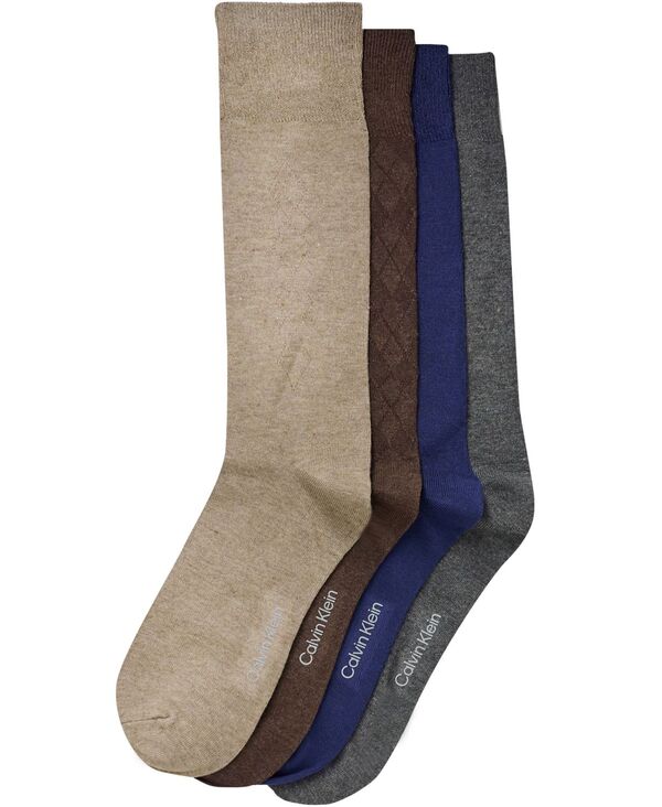 カルバンクライン メンズ アンダーウェア 靴下 Calvin Klein Men's Crew Dressocks 4-Pack Brown/Beige/Navy/Gray グレー
