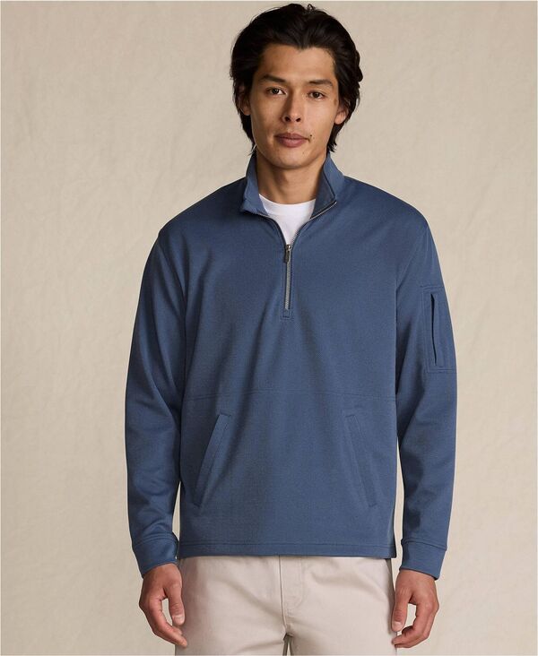 ランズエンド メンズ アウター パーカー・スウェット ハーフジップ Lands' End Men's Long Sleeve Cooling Performance Pique Quarter Zip Nightfall blue ブルー