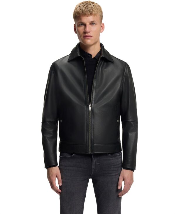 ヒューゴボス メンズ アウター ジャケット・ブルゾン レザー Hugo Boss Men's Nappa Leatheregular-Fit Jacket Black ブラック