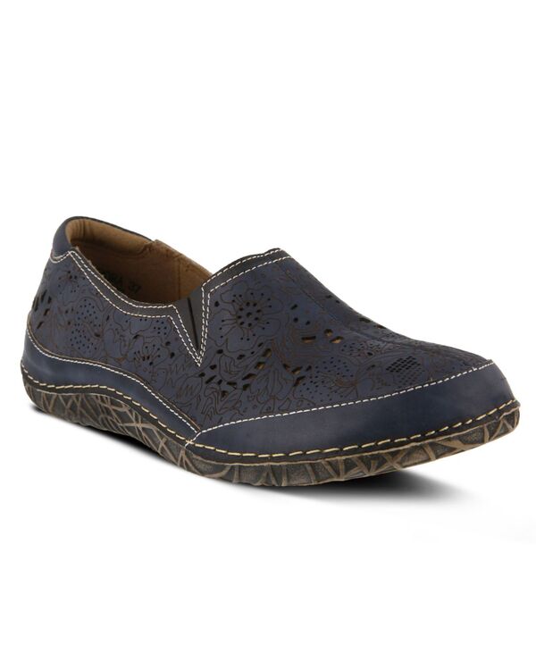 ラリティステ レディース シューズ スリッポン・ローファー お花柄 なめし革 お花 L\u0027Artiste L Artiste Women s LIBORA Hand Painted Leather Loafers with Floral Perforation and Removable Insole Navy 米国海軍 靴-レディース靴