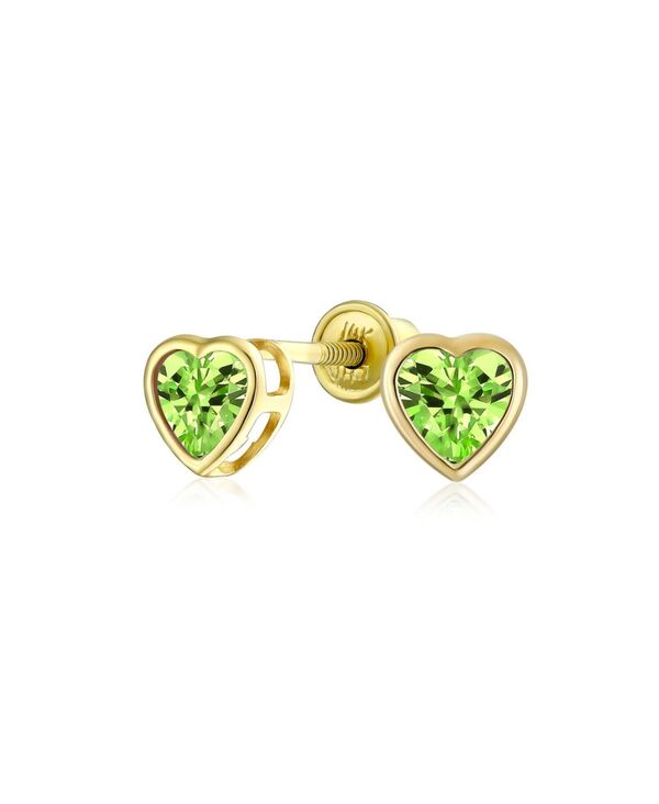 ブリング レディース アクセサリー ピアス・イヤリング ミニ Bling Jewelry Romantic Love Tiny Mini Cubic Zirconia Clear CZ Heart Stud Earrings 14K Yellow Light green グリーン