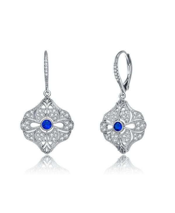 ジュネヴィヴェ レディース アクセサリー ピアス・イヤリング Genevive Sterling Silver White Gold Plated with Colored Cubic Zirconia Wreath Drop Earrings Blue ブルー