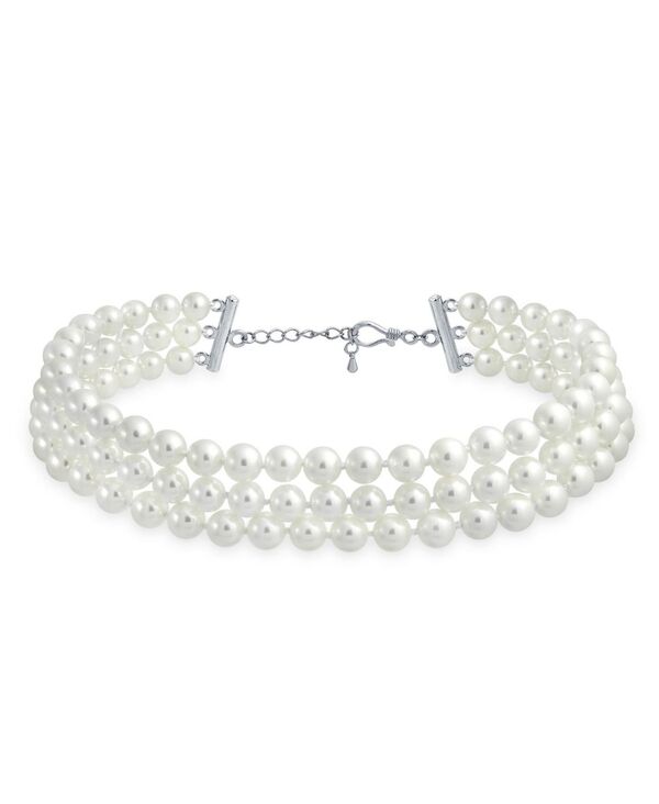 ブリング レディース アクセサリー ネックレス・チョーカー・ペンダントトップ レース Bling Jewelry Hand Knotted 3 Rowhite Simulated Pearl Strand Collar Necklace Prom White ホワイト 10,715円