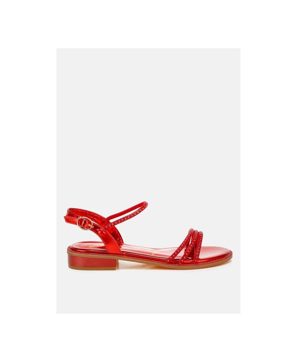 ロンドンラグ レディース シューズ サンダル London Rag Nobbity Rhinestone Pearl Detail Flat Sandals Red レッド｜ReVida 店