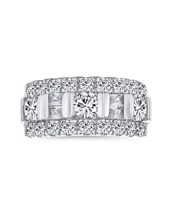 ブリング レディース アクセサリー Bling Jewelry Channel Set CZ Alternating Round Baguette Wide Couples Art Deco Style Art Deco Style Band Ring .925 Sterling Silver 9MM Clear シルバー