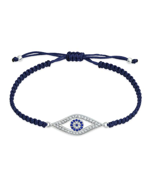 ブリング レディース アクセサリー ブレスレット・バングル・アンクレット Bling Jewelry Turkish Bluevil Eye Black Braided Cord Bracelet CZ Cubic Zirconiaccent .925 Sterling Silver Adjustable Blue ブルー