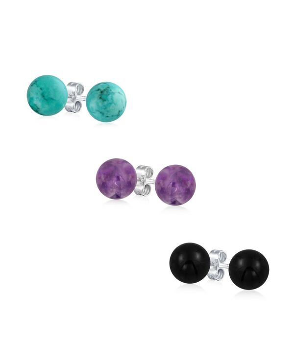 ブリング レディース アクセサリー ピアス・イヤリング Bling Jewelry Set of 3 Natural Stones Ball Stud Earringsterling Silver 8MMulti-color マルチカラー|ReVida 店
