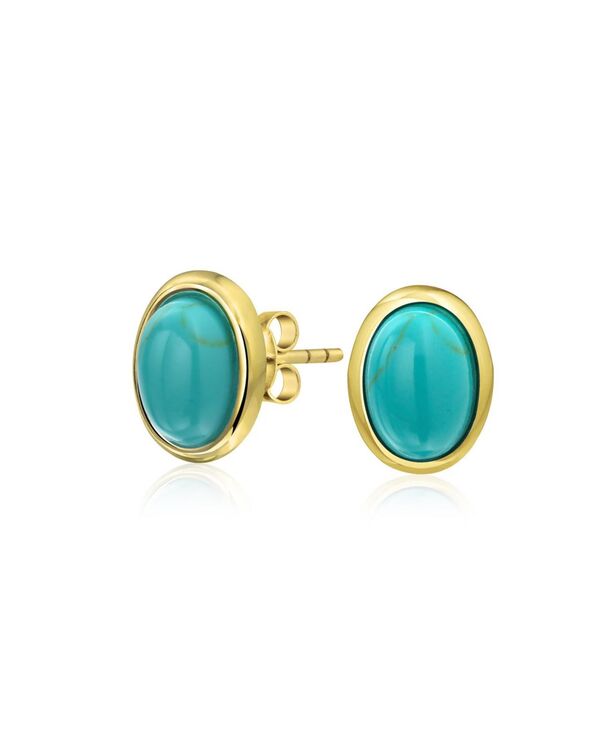 ブリング レディース アクセサリー ピアス・イヤリング Bling Jewelry 7x9 MM Black Onyx Turquoise Amber Oval Stud Earrings 14K Gold Blue ブルー
