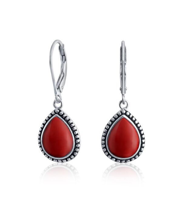 ブリング レディース アクセサリー ピアス・イヤリング Bling Jewelry Boho Western Style Milgrain Setting Naturalapis Turquoise Jade Onyx Quartz Pear Shaped Teardrop Dangle Drop Earrings Oxidized .925 Sterling Red レッド｜ReVida 店