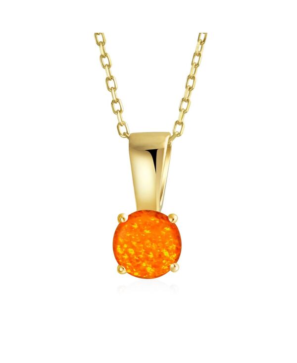 ブリング レディース アクセサリー ネックレス・チョーカー・ペンダントトップ レース Bling Jewelry Round Created Opal Solitaire Pendant Necklace .925 Sterling Orange オレンジ
