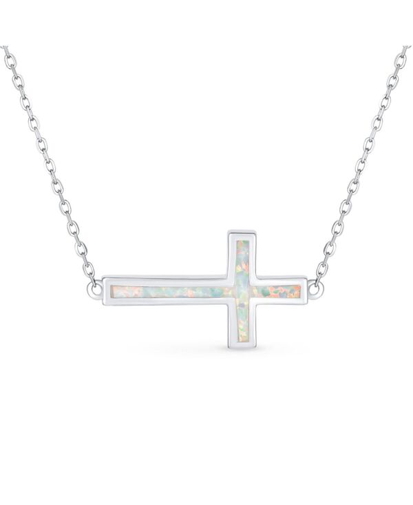 ブリング レディース アクセサリー ネックレス・チョーカー・ペンダントトップ ミニ レース Bling Jewelry Minimalist Simple Created White Opal Inlay Horizontal Sideways Cross Necklace Station Pendant .925 Sterling White ホワイト