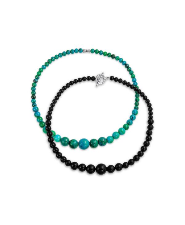 ブリング レディース アクセサリー ネックレス・チョーカー・ペンダントトップ レース Bling Jewelry Set of 2 Graduated Natural Blue Turquoise Black Onyx Bead Strand Necklace 18 Inch Blue black set ブラック