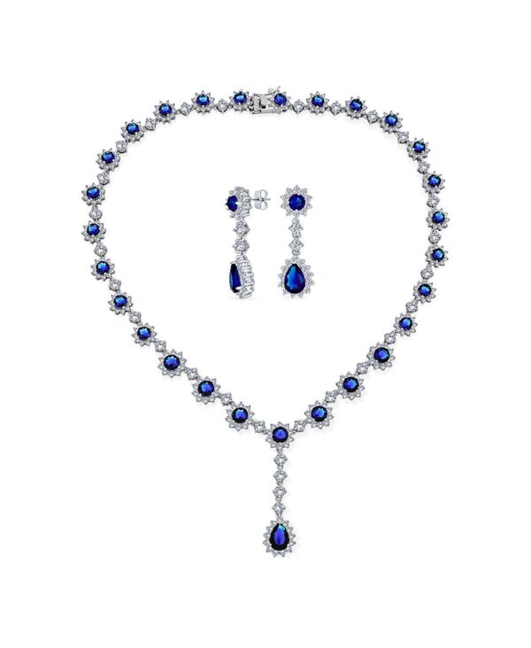 ブリング レディース アクセサリー ネックレス・チョーカー・ペンダントトップ レース Bling Jewelry Estate Style Cubic Zirconia CZ Blue Sapphire Teardrop Statement Necklace Jewelry Set Blue set ブルー