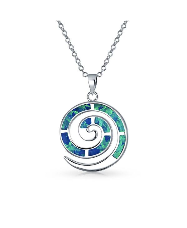 ブリング レディース アクセサリー ネックレス・チョーカー・ペンダントトップ レース Bling Jewelry Round Blue Created Opal Inlay Spiral Maze Wind Pendant Necklace .925 Sterling Blue ブルー