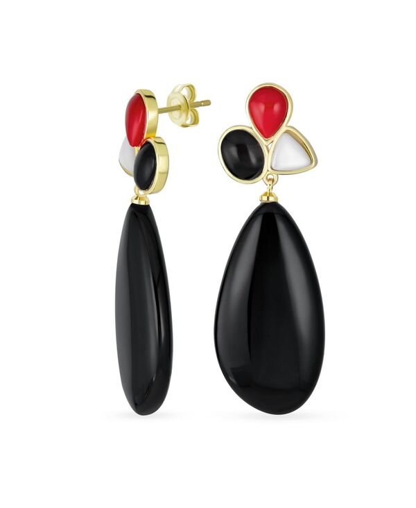 ブリング レディース アクセサリー ピアス・イヤリング Bling Jewelry Fashion Multi Color Wire Wrap Large Oval Pear Shape Natural Stone Teardrop Earrings Gold Plated Black ブラック