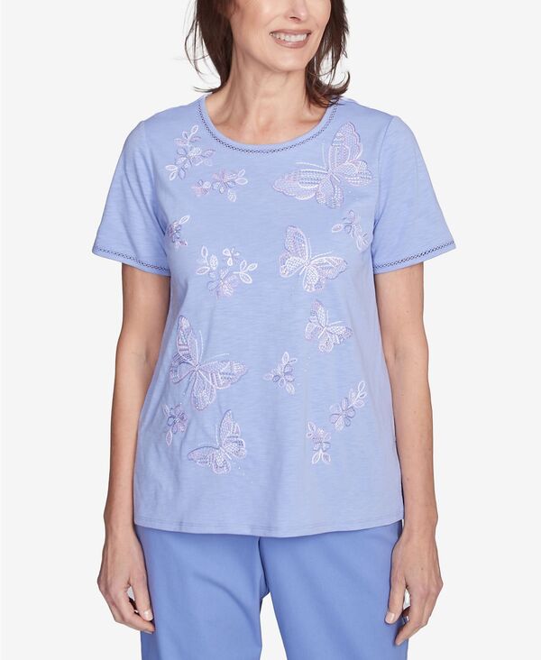 アルフレッド ダナー レディース トップス シャツ プチ 刺繍 Alfredunner Petite Santa Fe Butterfly Embroidered Tee Iris
