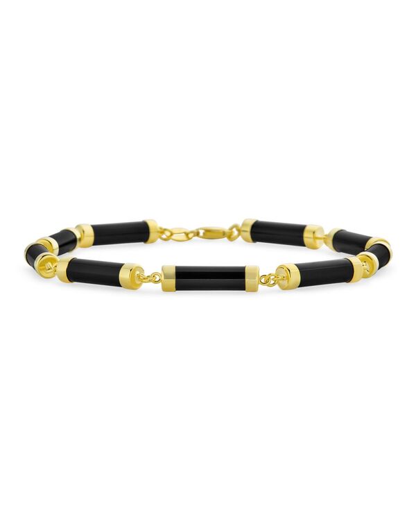 ブリング レディース アクセサリー ブレスレット・バングル・アンクレット Bling Jewelry Asian Style Fine Jewelry Tube Bar Link Strand Greenatural Jade Bracelet Gold Plated Sterling Black gold-tone ブラック|ReVida 店