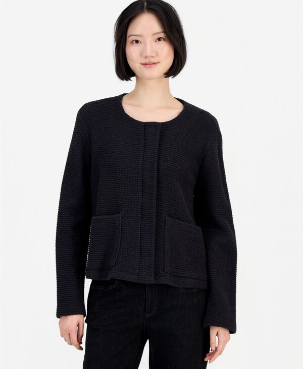 エイリーンフィッシャー レディース アウター ジャケット・ブルゾン コットン Eileen Fisher Women's Round Neck Cotton Jacket Black ブラック