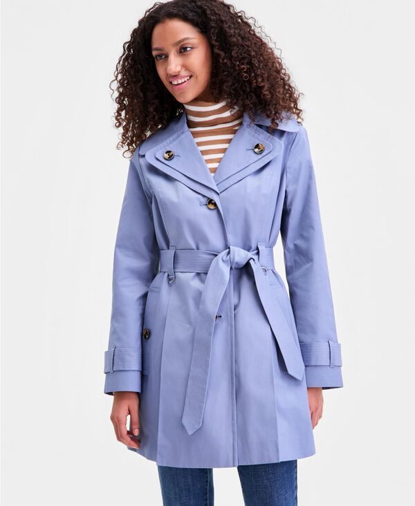 ロンドンフォグ レディース アウター ジャケット・ブルゾン プチ コート London Fog Petite Single-Breasted Hooded Belted Trench Coat WASHEDENIM デニム