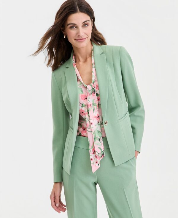 カスパール レディース アウター ジャケット・ブルゾン クレープチ Kasper Stretch Crepe One-Button Panel-Seamed Jacket Regular & Petite Loden Dusk