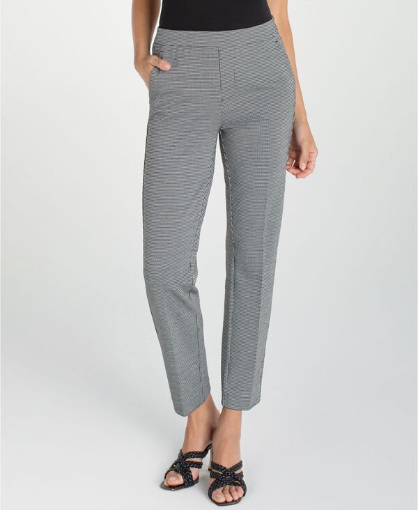 リヴァプール ロサンゼルス レディース ボトムス カジュアルパンツ ストレート プチ Liverpoolos Angeles Petite Kayla Pull-On Straight Leg Trousers Black White Mini Check ホワイト