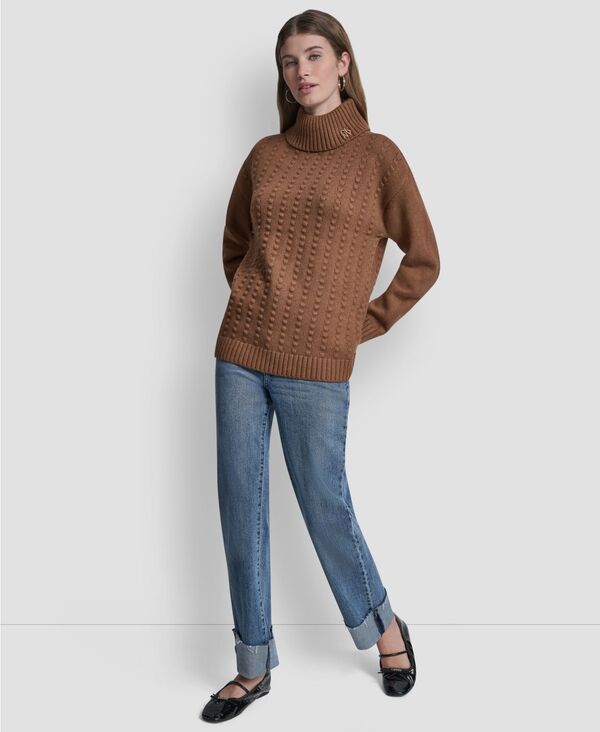 ダナキャランニューヨーク レディース アウター ニット・セータートルネック DKNY Jeans Women's Turtle Neck Bobble Stitch Long Sleeve Sweater Burnt Sugar