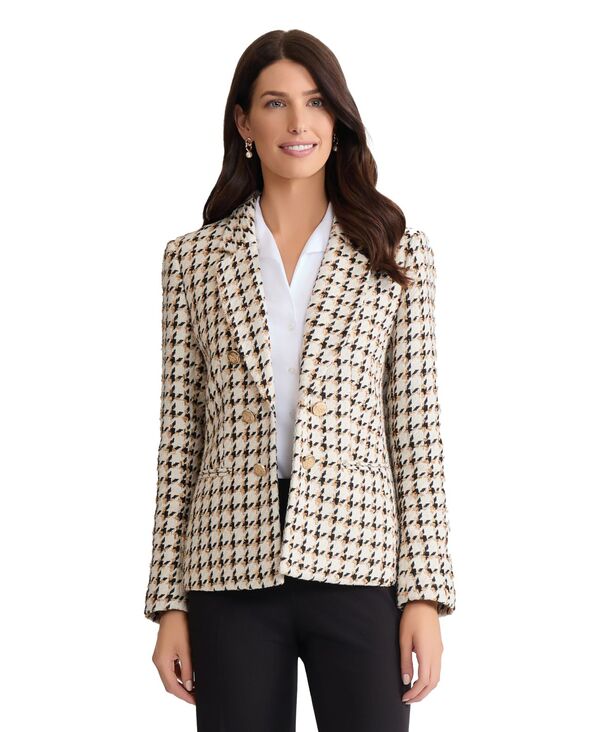 ジョーンズニューヨーク レディース アウター ジャケット・ブルゾン 長袖 Jones New York Women's Long-Sleeve Faux Double-Breasted Jacket Jones White Multi ホワイト