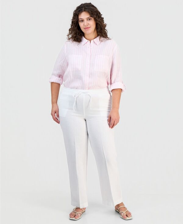 チャータークラブ レディース ボトムス カジュアルパンツ リネン Charter Club Women's 100% Linen Drawstring Pants Bright White ホワイト｜ReVida 店
