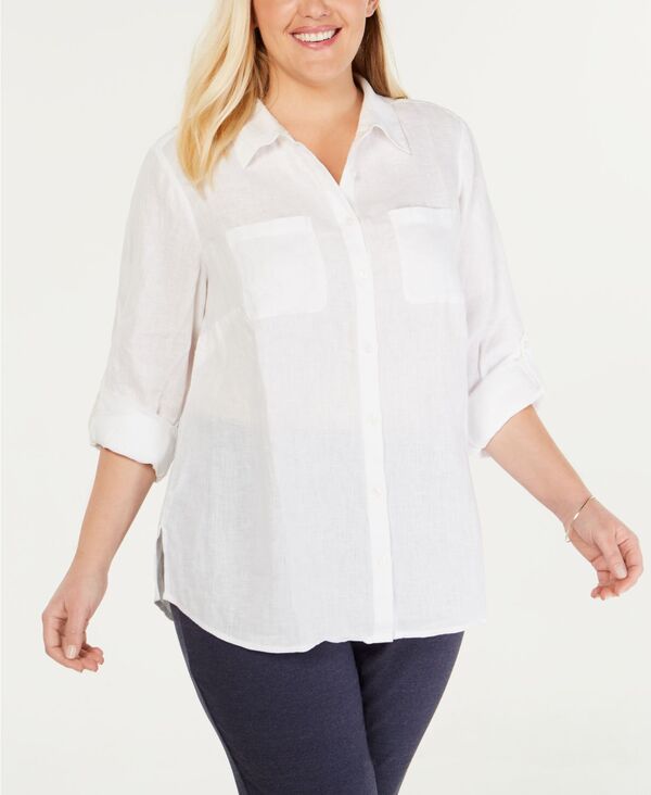 チャータークラブ レディース トップス シャツ リネン Charter Club Women's 100% Linen Shirt Bright White ホワイト
