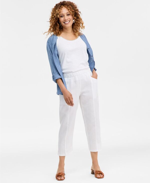 チャータークラブ レディース ボトムス カジュアルパンツ アンクル リネン Charter Club Women's 100% Linen Tapered-Seam Ankle Pants Bright White ホワイト