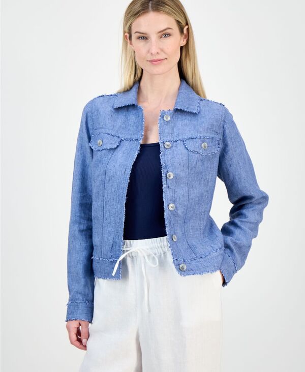 チャータークラブ レディース アウター ジャケット・ブルゾン リネン Charter Club Women 100% Linen Jacket Blue Ocean ブルー