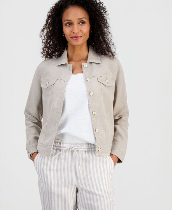チャータークラブ レディース アウター ジャケット・ブルゾン リネン Charter Club Women 100% Linen Jacket Flax