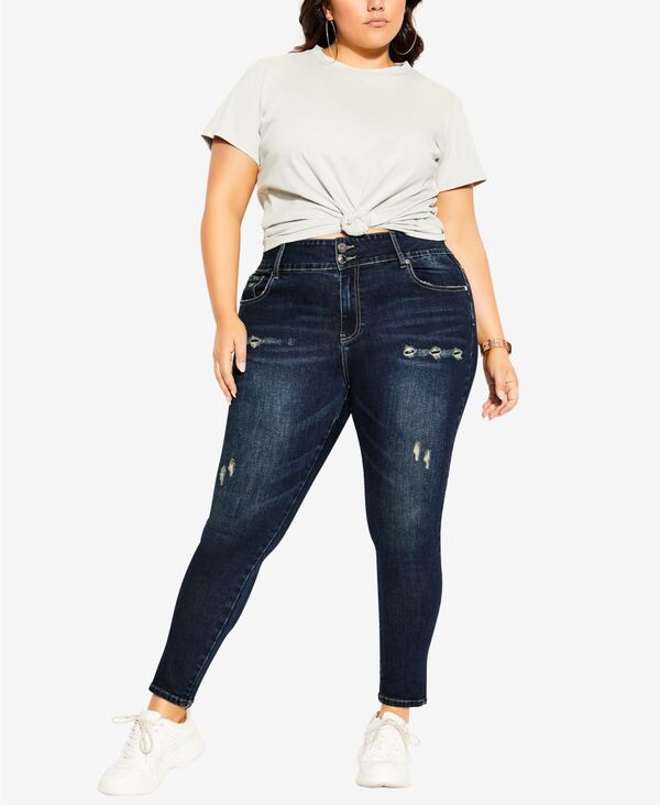 シティーシック レディース ボトムス デニムパンツ プラスサイズ CITY CHIC Plusize Asha Baby Rip Skinny Jean Dark Denim デニム