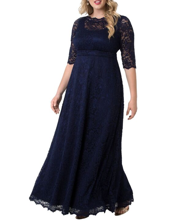 キヨナ レディース トップス ワンピース プラスサイズ レース Kiyonna Plusize Women'sPlus Leona Lace Long Formal Gownocturnal navy ネイビー