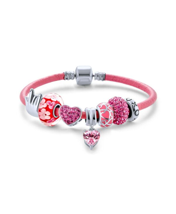 ブリング レディース アクセサリー ブレスレット・バングル・アンクレット レザー Bling Jewelry I LOVE YOU Hand Sign & Heart Bead Charm Bracelet Pink Leather Sterling Silver Barrel Claspink ピンク
