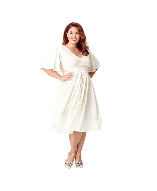 ユニークビンテージ レディース トップス ワンピース プラスサイズ ベルベット Unique Vintage Plusize 1940s Velvet Flutter Sleeve Swing Dress Ivory peacock print アイボリー|ReVida 店