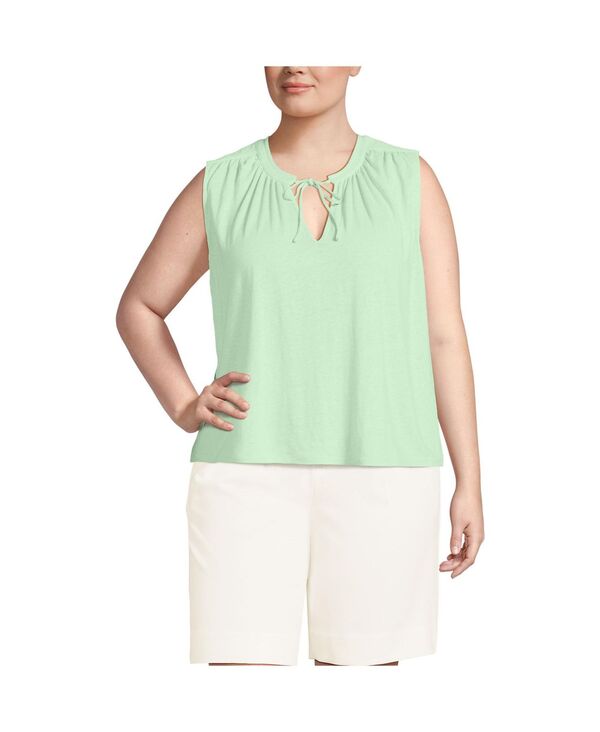ランズエンド レディース トップス シャツ プラスサイズ リネン Lands' End Women's Plusize Linen Blend Notch Neck Swing Tank Top Icy mint green グリーン