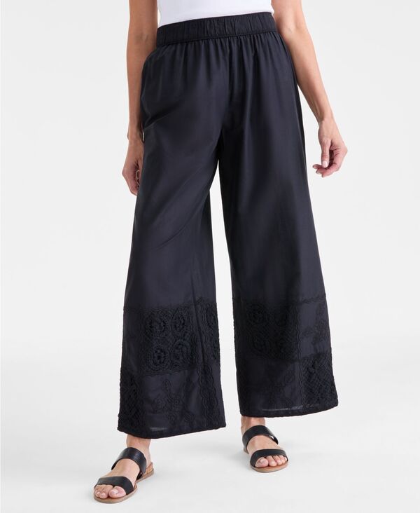 スタイルアンドコー レディース ボトムス カジュアルパンツ プラスサイズ パッチワーク Style & Co Plusize Patchwork Pull-On Pants Deep Black ブラック