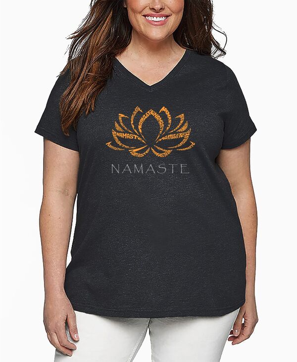 エルエーポップアート レディース トップス Tシャツ Vネック プラスサイズ LA Pop Art Plusize Namaste Word Art V-Neck T-Shirt Grey グレー