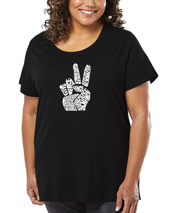 エルエーポップアート レディース トップス Tシャツ プラスサイズ LA Pop Art Plusize Peace Fingers Word Art-Shirt Black ブラック