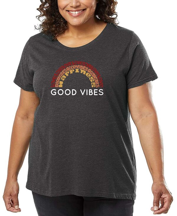 エルエーポップアート レディース トップス Tシャツ プラスサイズ LA Pop Art Plusize Good Vibes Word Art-Shirt Gray グレー