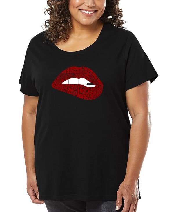 エルエーポップアート レディース トップス Tシャツ プラスサイズ LA Pop Art Plusize Brooklyn Lips Word Art-Shirt Black ブラック